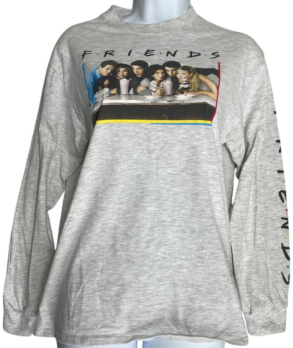 FRIENDS Tee Shirt Womens Size XS Gray Long Sleeve Crew Neck Cotton Blend Casual